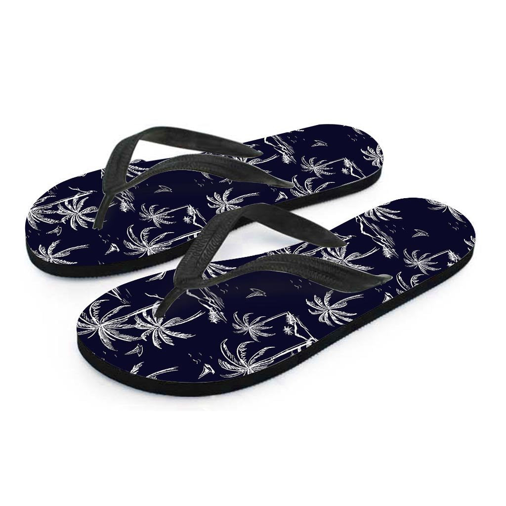 Black Palm Tree Hawaiian Print Women's Flip Flops-grizzshop