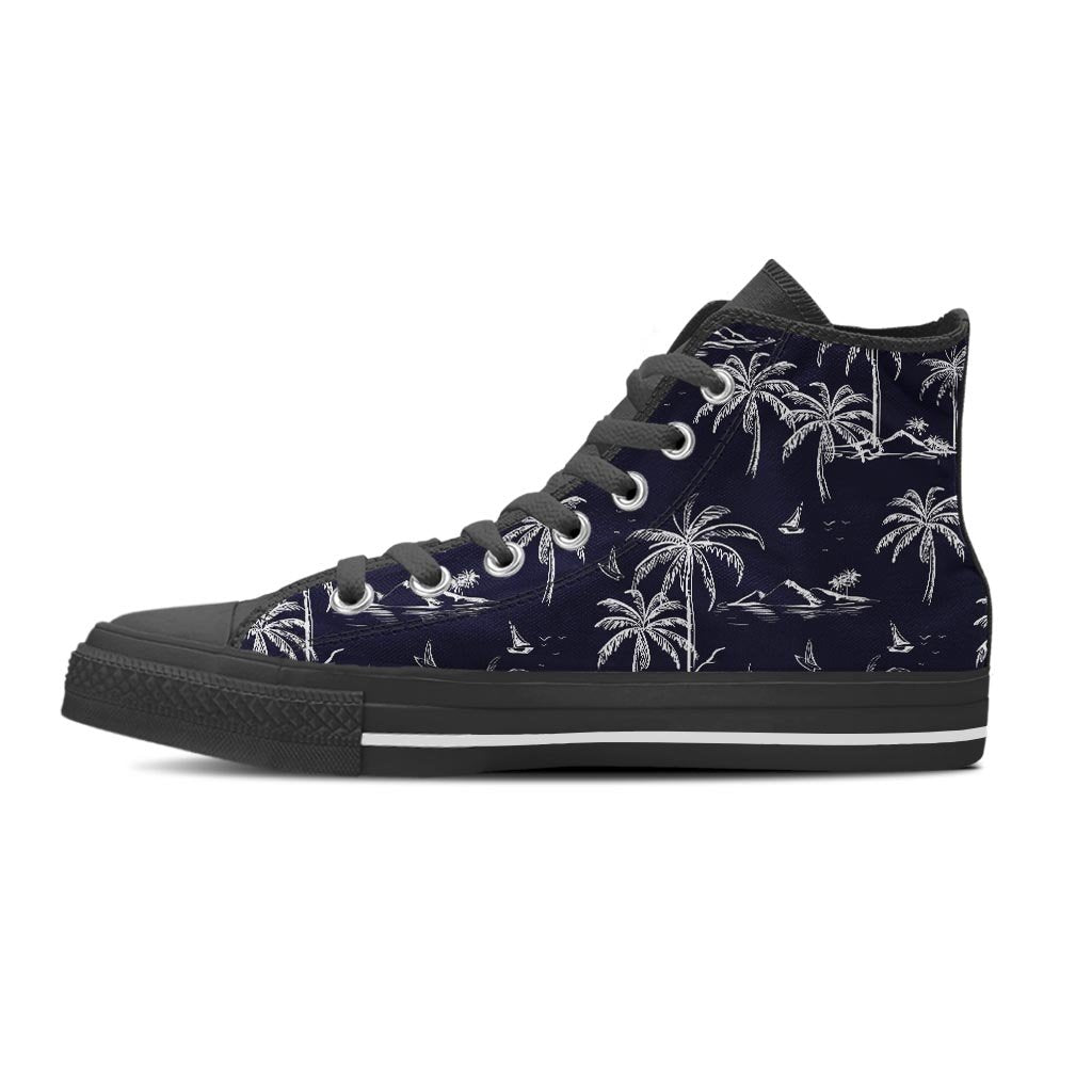 Black Palm Tree Hawaiian Print Women's High Top Shoes-grizzshop