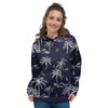 Black Palm Tree Hawaiian Print Women's Hoodie-grizzshop