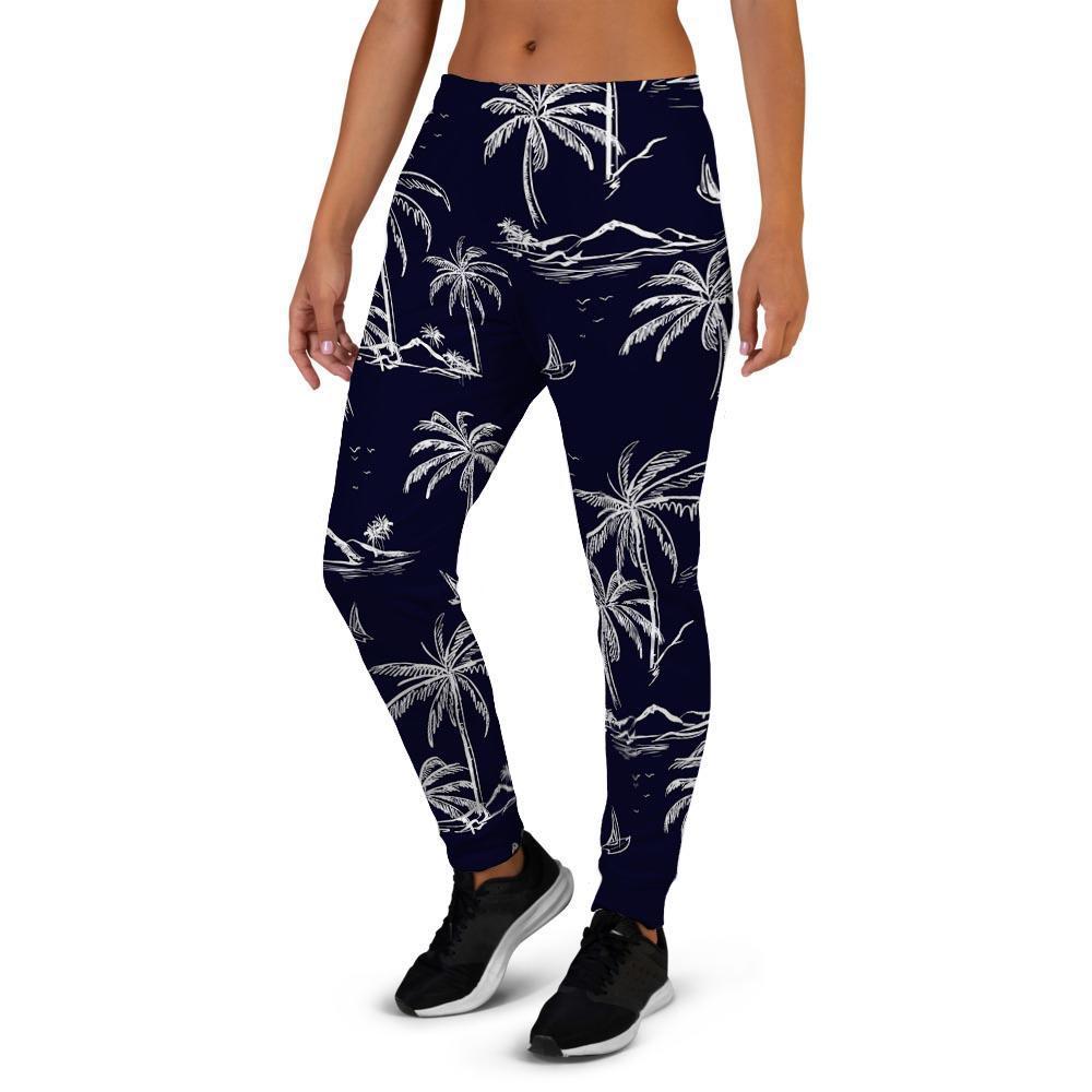 Black Palm Tree Hawaiian Print Women's Joggers-grizzshop