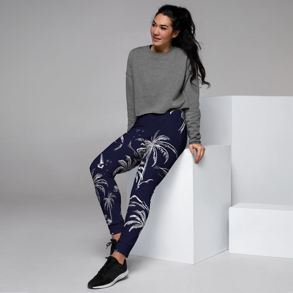 Black Palm Tree Hawaiian Print Women's Joggers-grizzshop