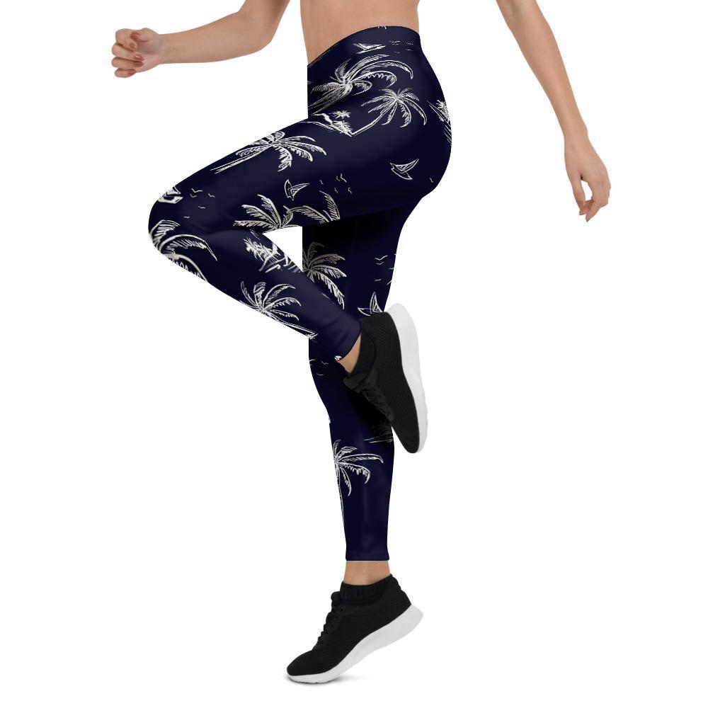 Black Palm Tree Hawaiian Print Women's Leggings-grizzshop