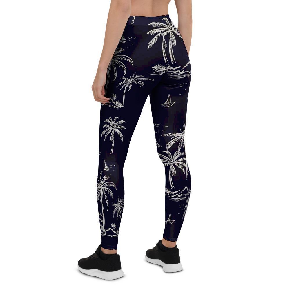 Black Palm Tree Hawaiian Print Women's Leggings-grizzshop