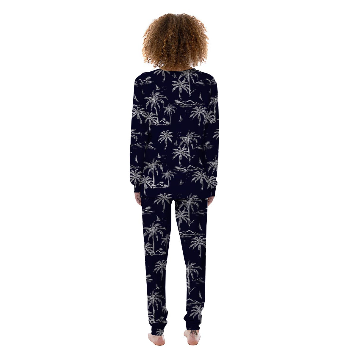 Black Palm Tree Hawaiian Print Women's Pajamas-grizzshop