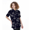 Black Palm Tree Hawaiian Print Women's Short Sleeve Shirts-grizzshop