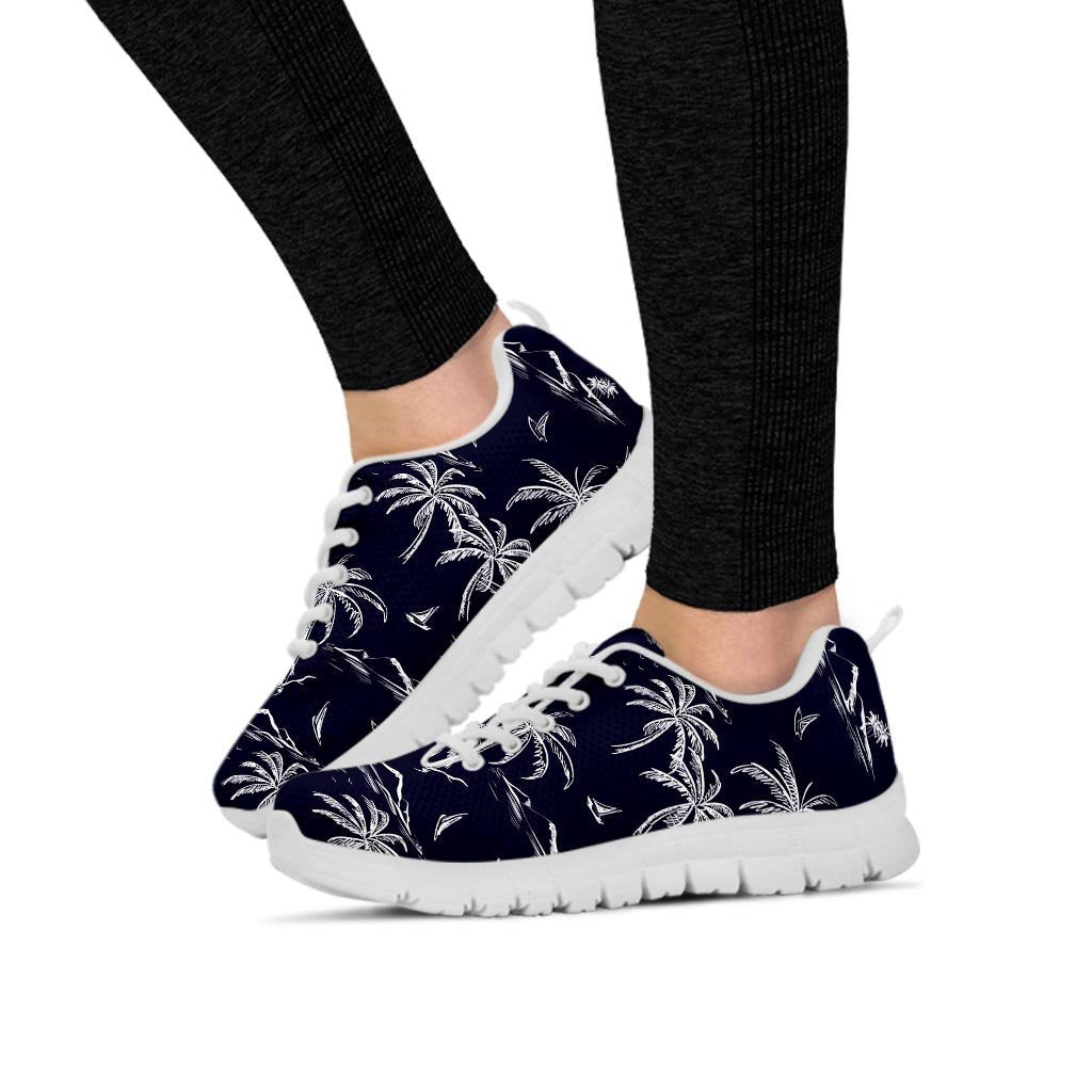 Black Palm Tree Hawaiian Print Women's Sneakers-grizzshop