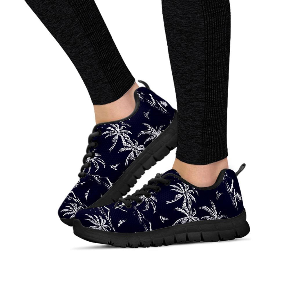 Black Palm Tree Hawaiian Print Women's Sneakers-grizzshop