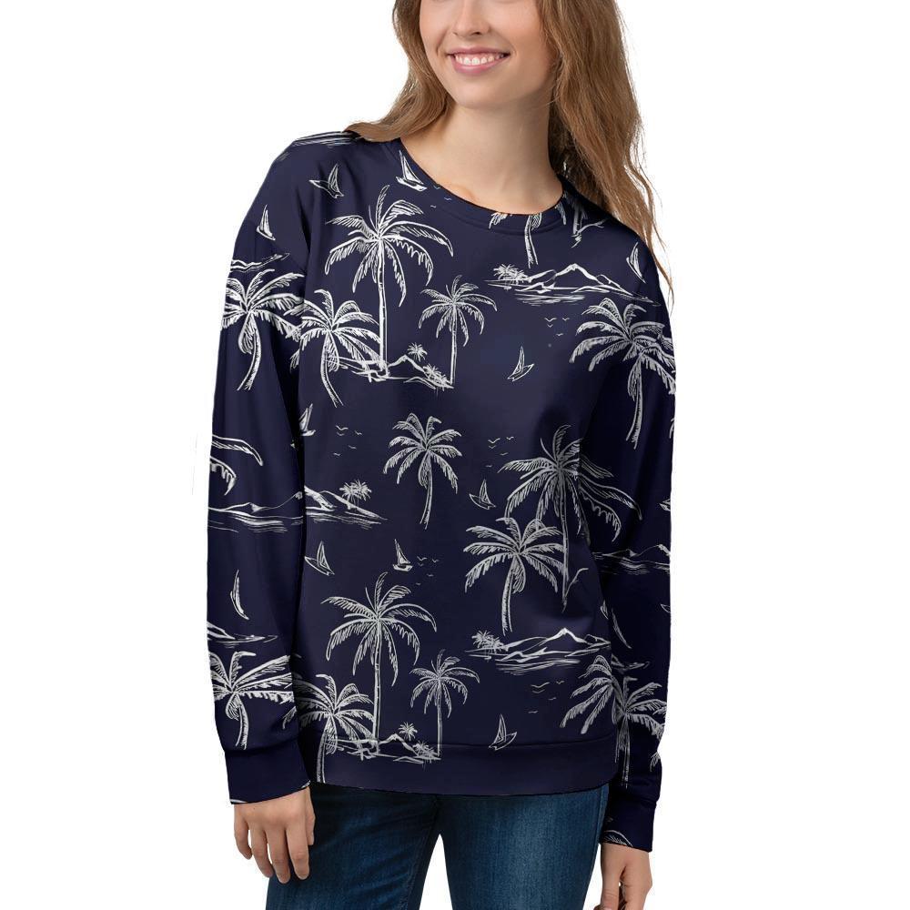 Black Palm Tree Hawaiian Print Women's Sweatshirt-grizzshop