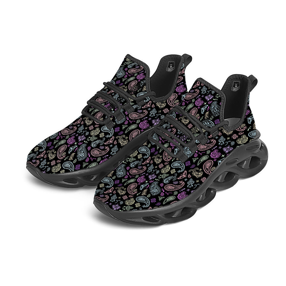 Black Pastel Paisley Bandana Print Black Running Shoes-grizzshop