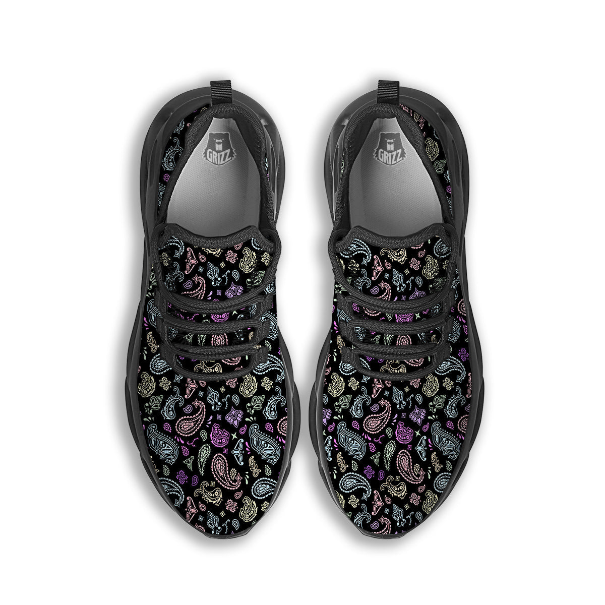 Black Pastel Paisley Bandana Print Black Running Shoes-grizzshop