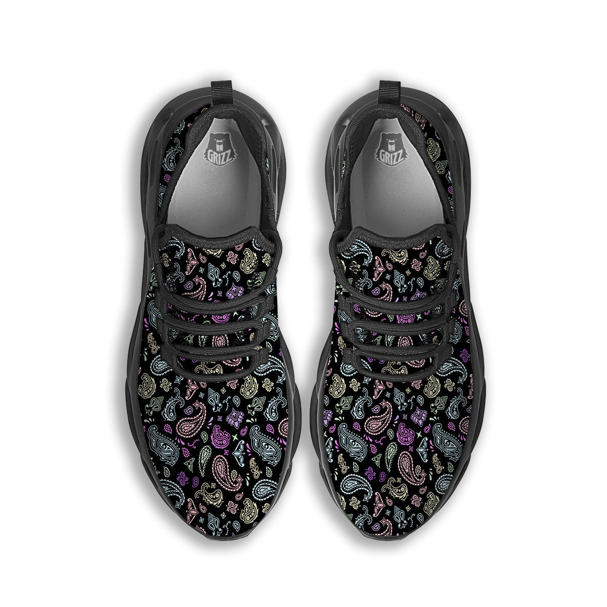 Black Pastel Paisley Bandana Print Black Running Shoes-grizzshop