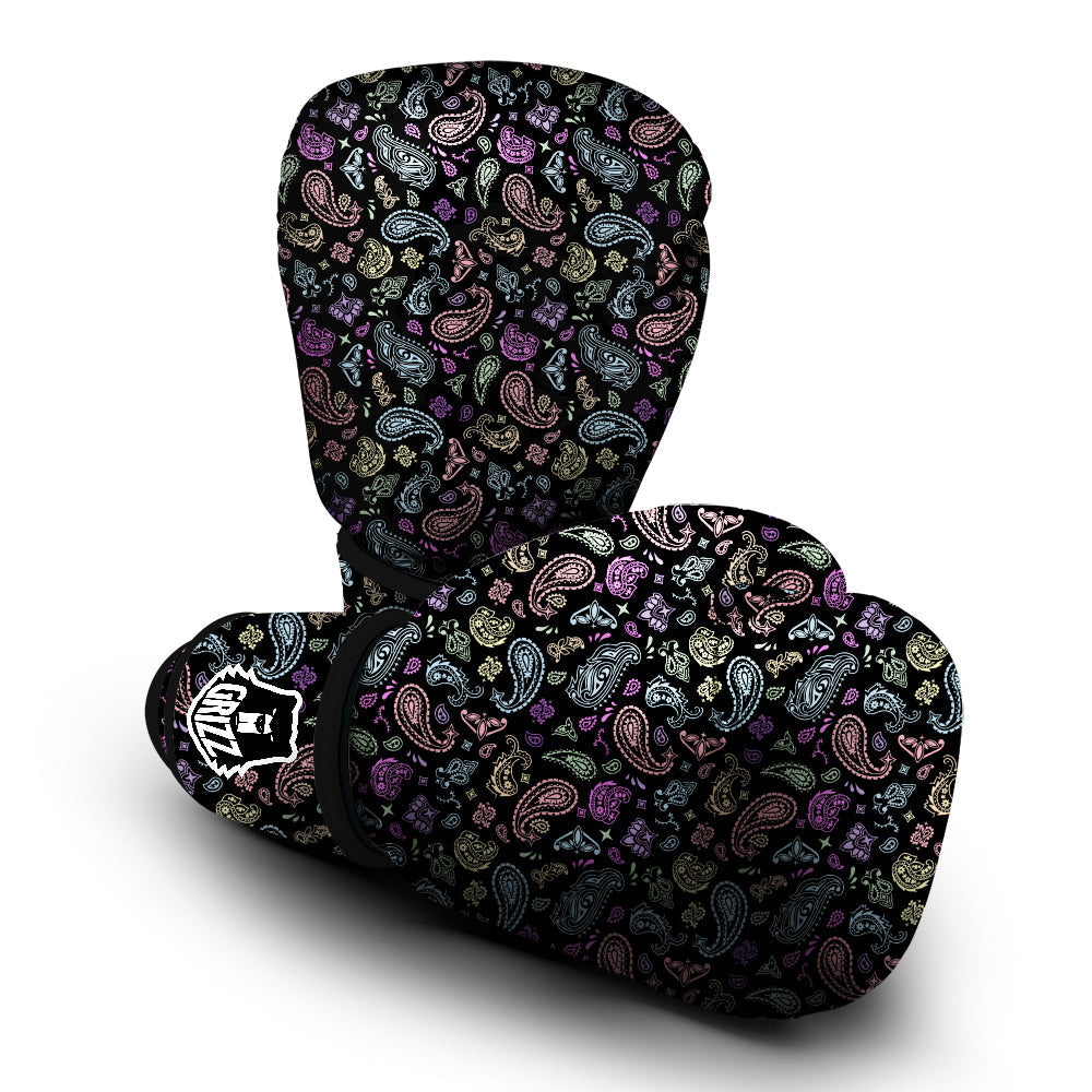 Black Pastel Paisley Bandana Print Boxing Gloves-grizzshop