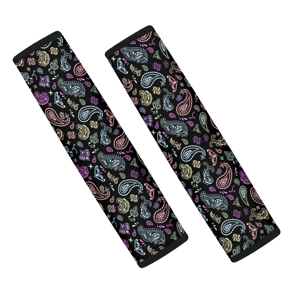 Black Pastel Paisley Bandana Print Car Seat Belt Cover-grizzshop