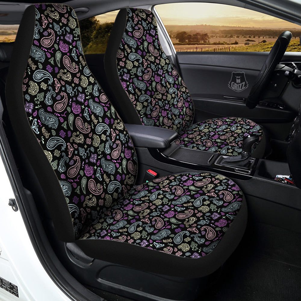 Black Pastel Paisley Bandana Print Car Seat Covers-grizzshop