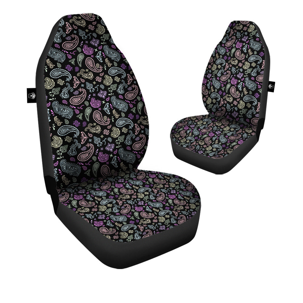 Black Pastel Paisley Bandana Print Car Seat Covers-grizzshop