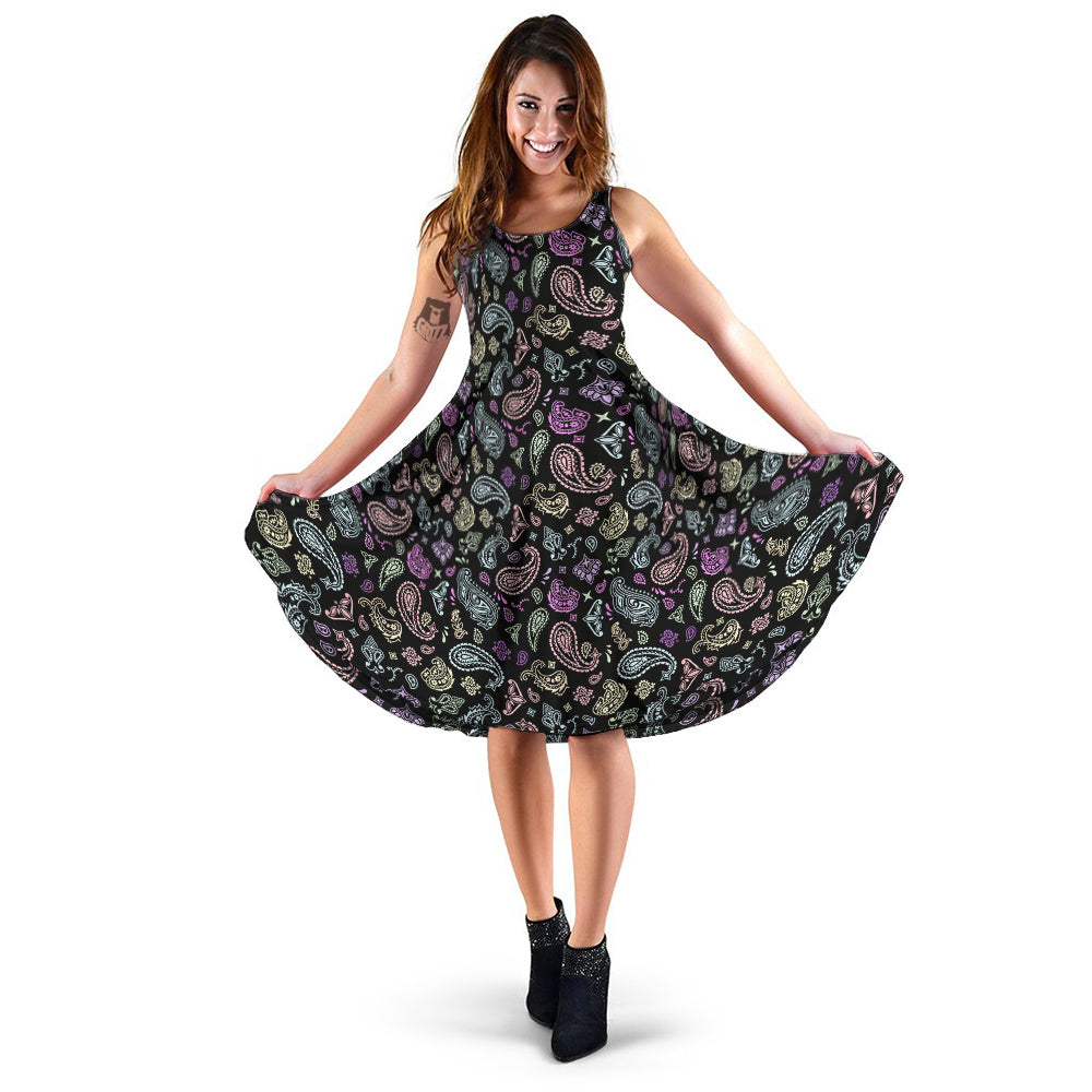 Black Pastel Paisley Bandana Print Dress-grizzshop