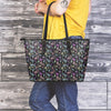 Black Pastel Paisley Bandana Print Leather Tote Bag-grizzshop