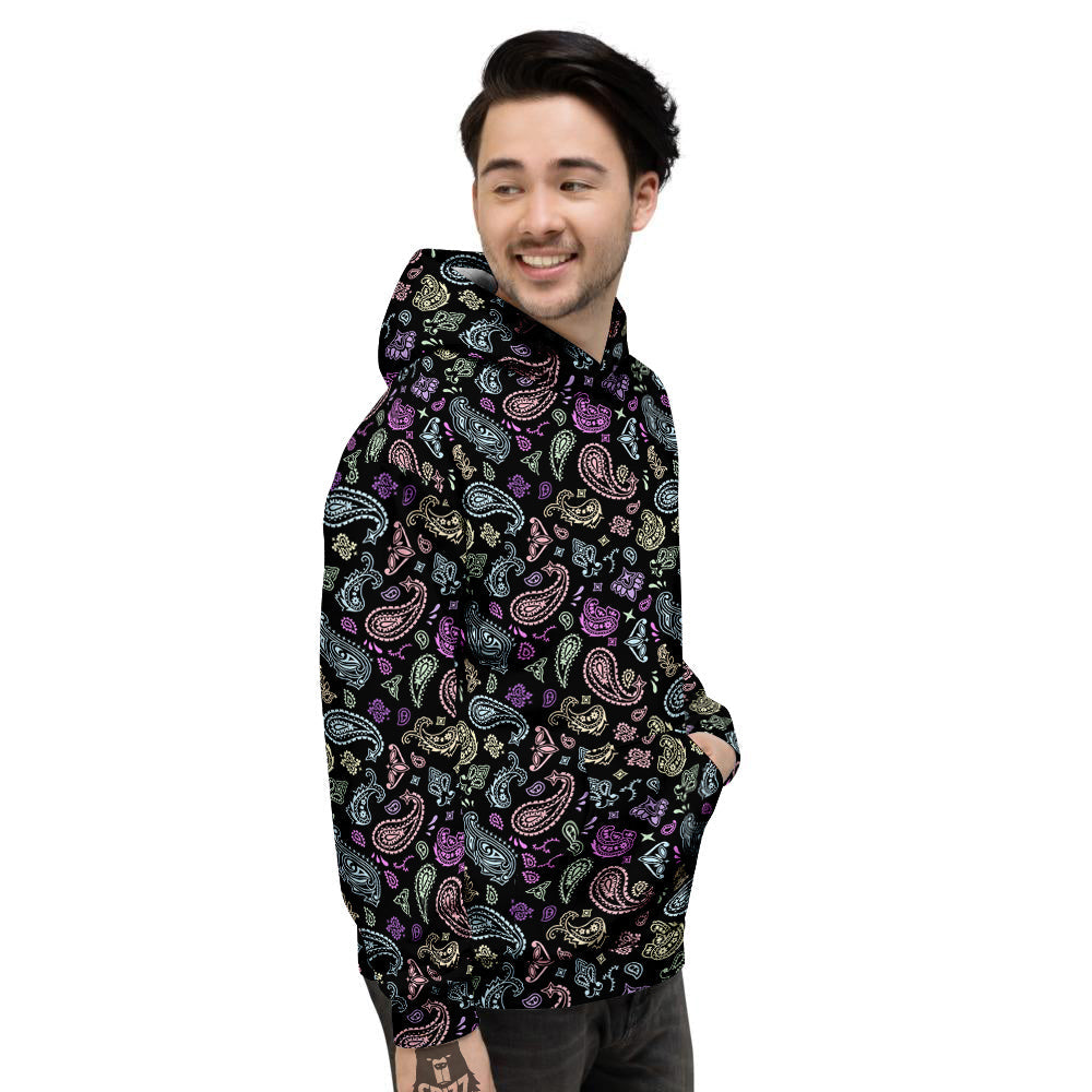 Black Pastel Paisley Bandana Print Men's Hoodie-grizzshop