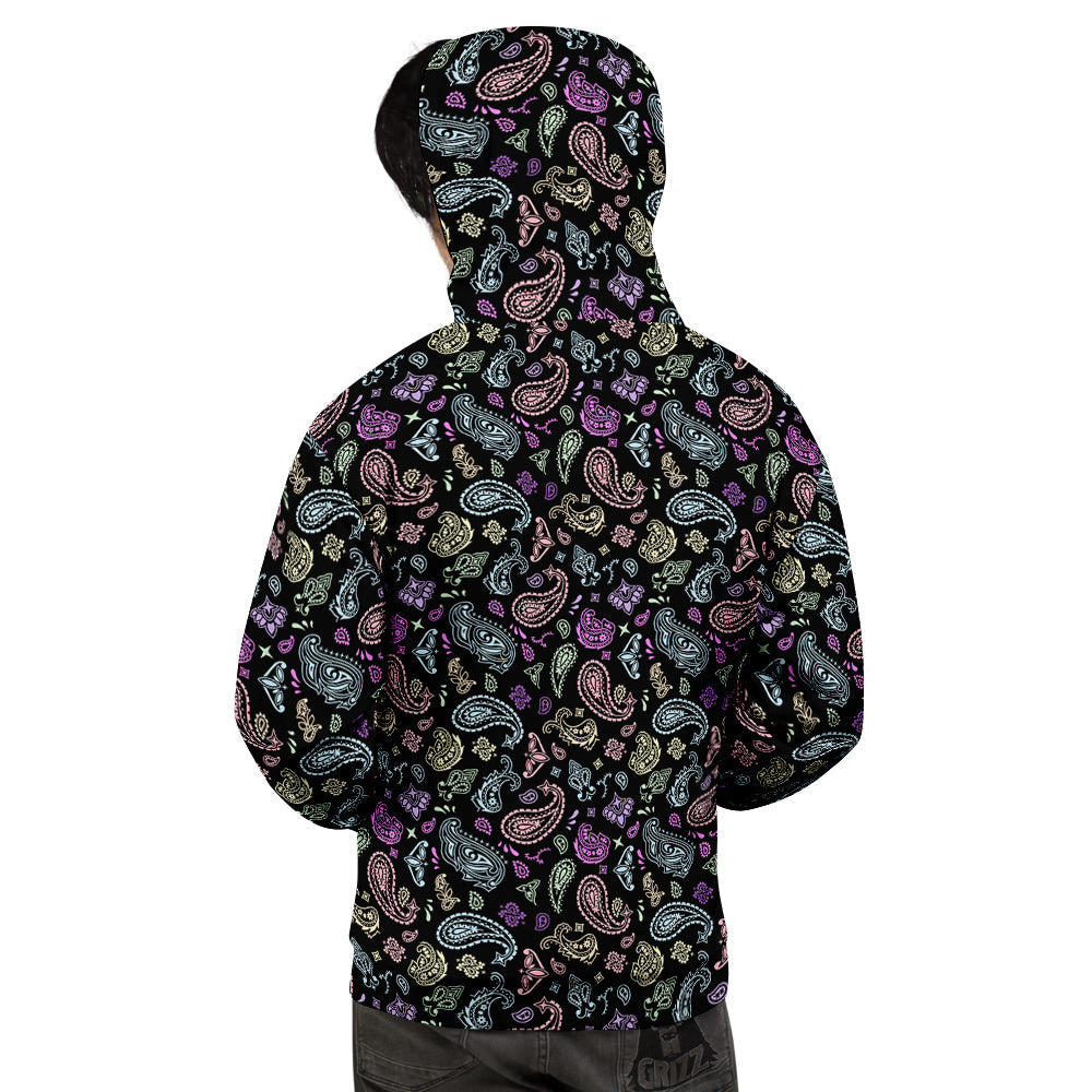 Black Pastel Paisley Bandana Print Men's Hoodie-grizzshop