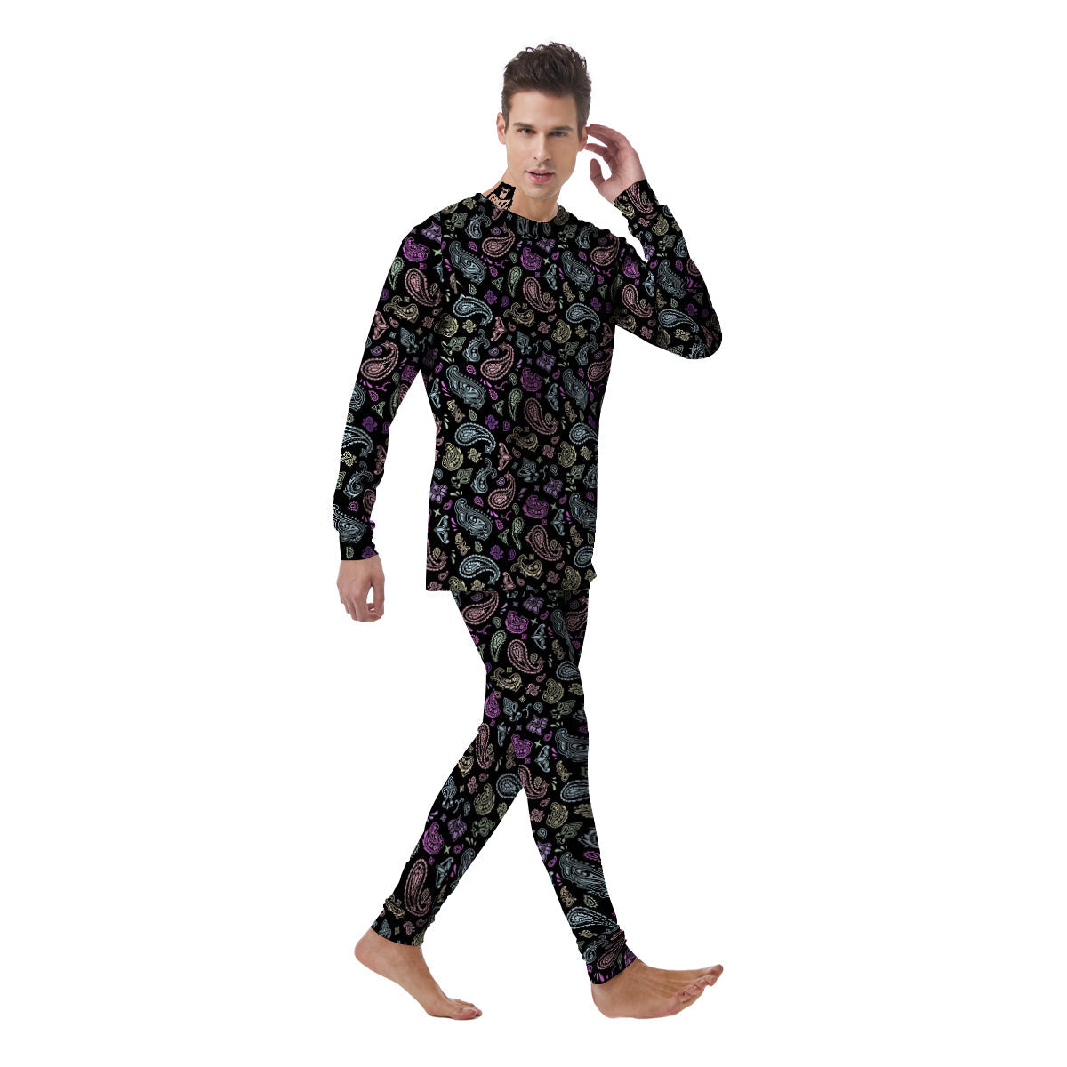 Black Pastel Paisley Bandana Print Men's Pajamas-grizzshop