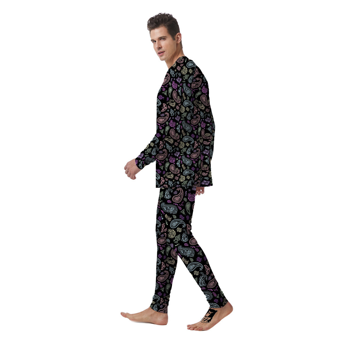 Black Pastel Paisley Bandana Print Men's Pajamas-grizzshop