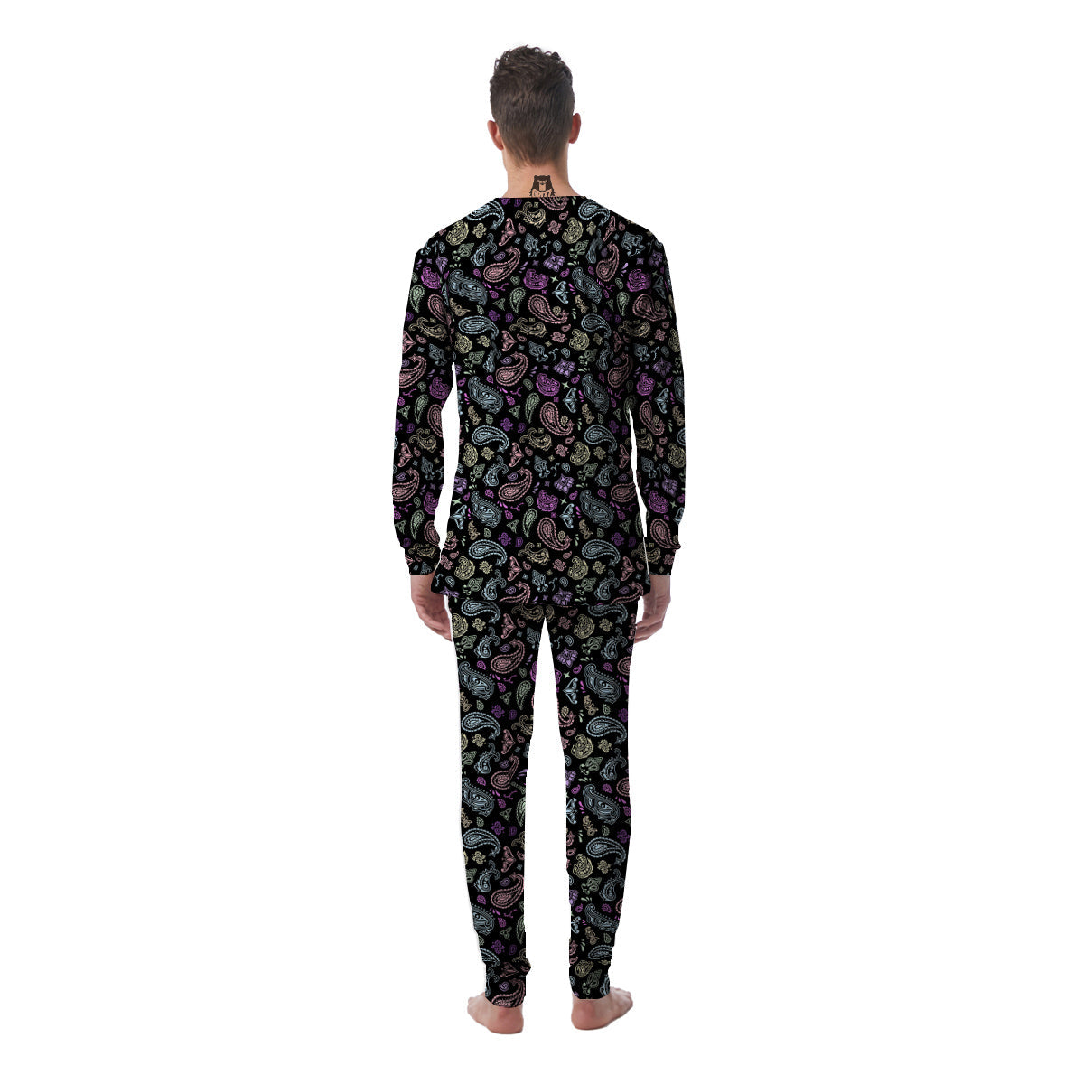 Black Pastel Paisley Bandana Print Men's Pajamas-grizzshop