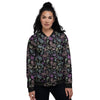 Black Pastel Paisley Bandana Print Women's Bomber Jacket-grizzshop