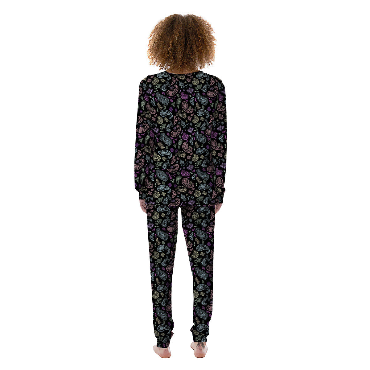 Black Pastel Paisley Bandana Print Women's Pajamas-grizzshop