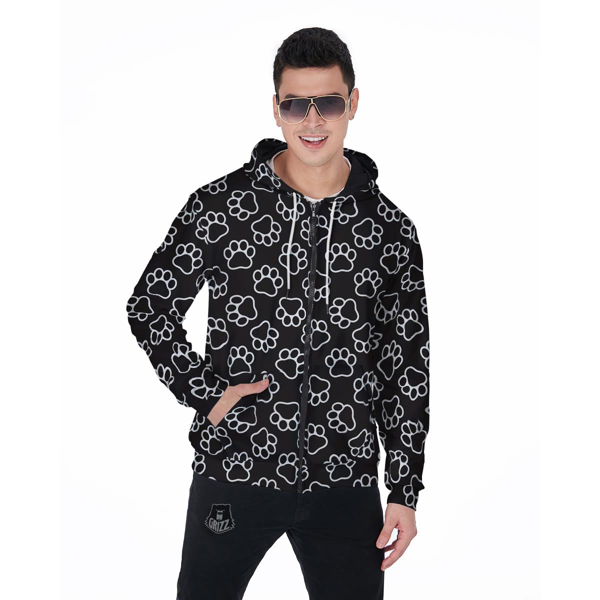 Black Paw Men's Zip Up Hoodie-grizzshop