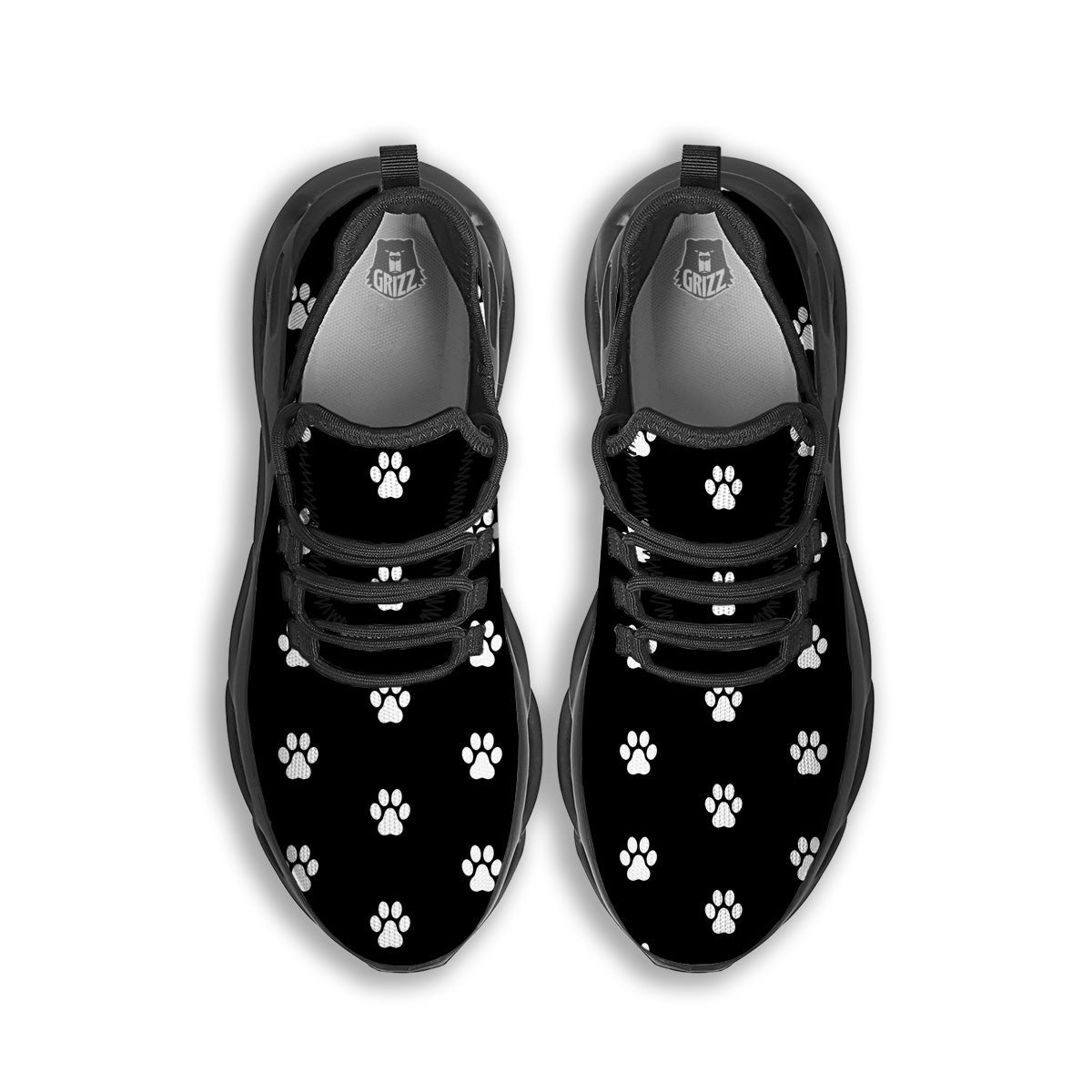 Black Paw Print Black Running Shoes-grizzshop