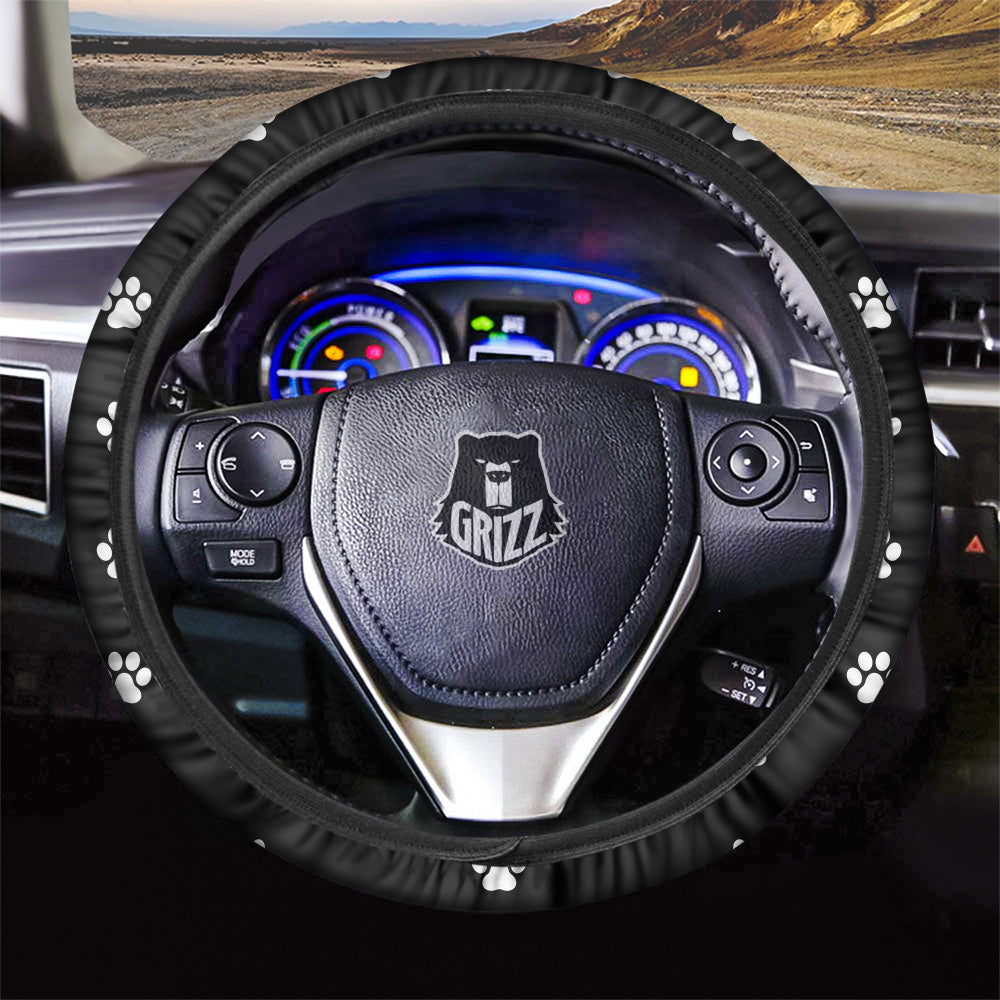 Black Paw Print Car Steering Wheel Cover-grizzshop