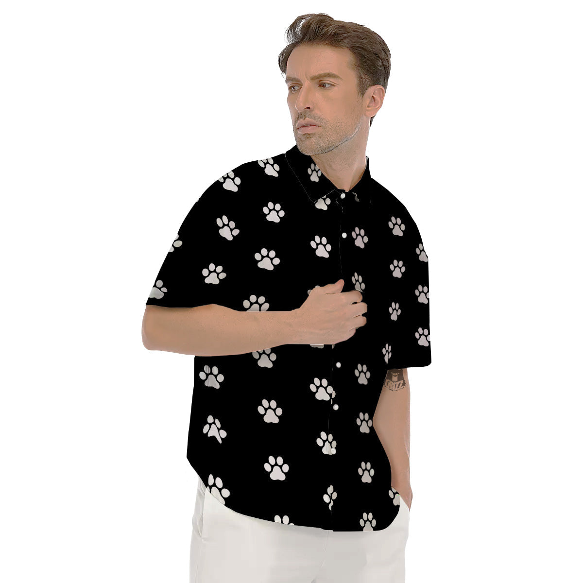 Black Paw Print Men's Short Sleeve Shirts-grizzshop