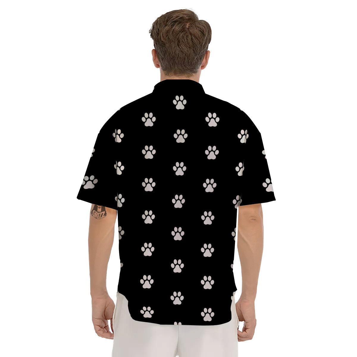 Black Paw Print Men's Short Sleeve Shirts-grizzshop