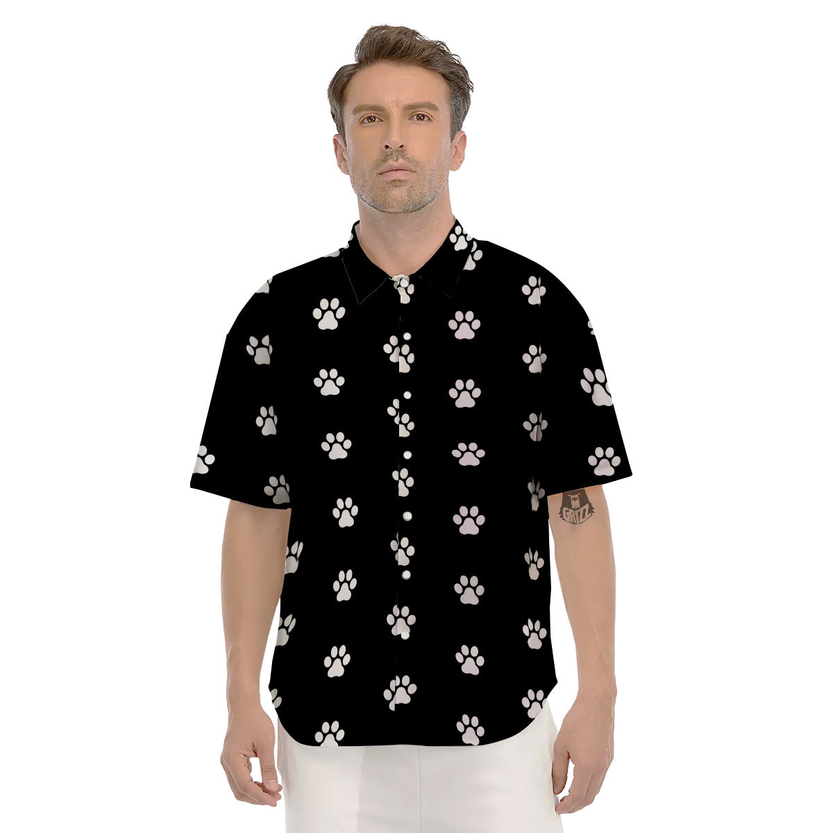 Black Paw Print Men's Short Sleeve Shirts-grizzshop