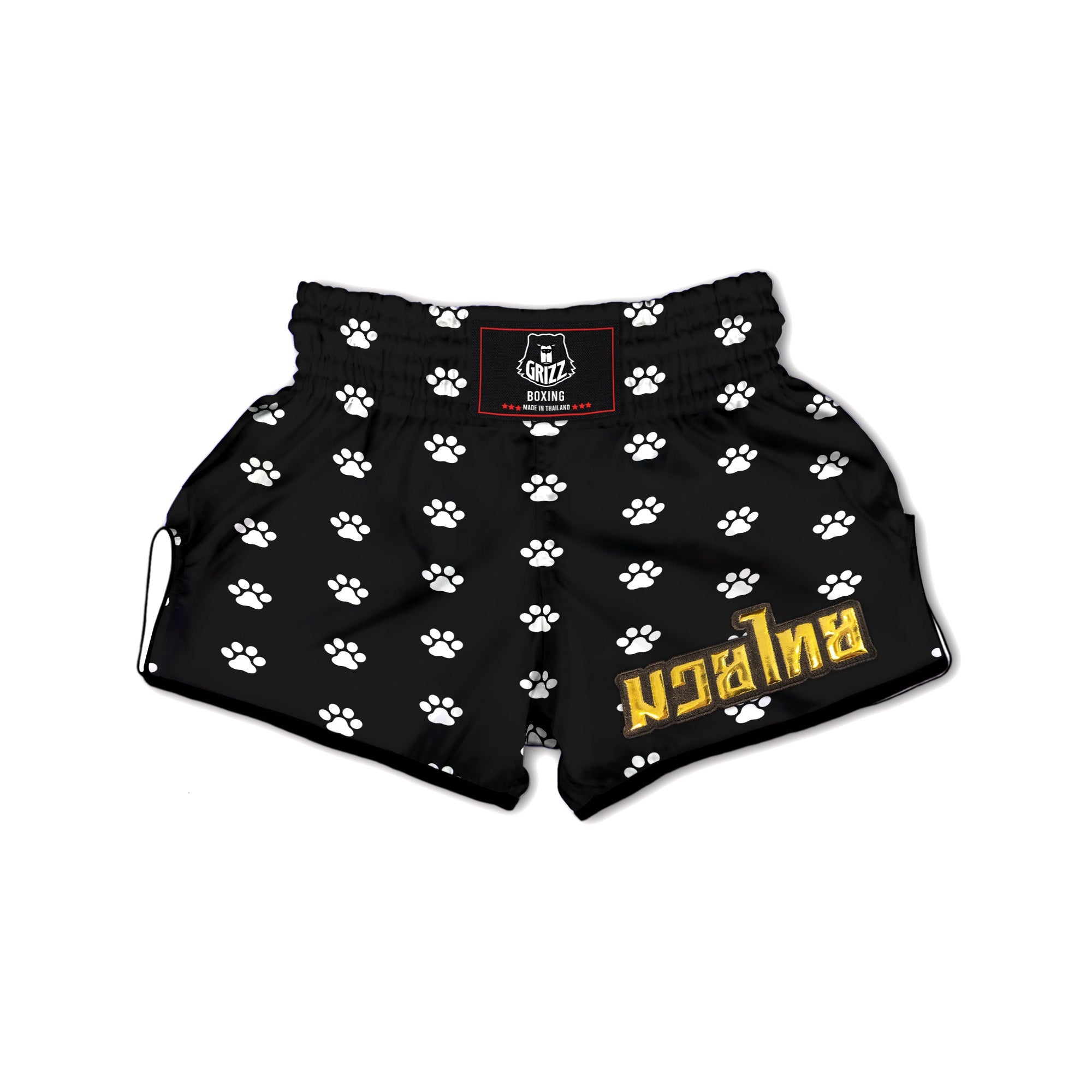 Black Paw Print Muay Thai Boxing Shorts-grizzshop