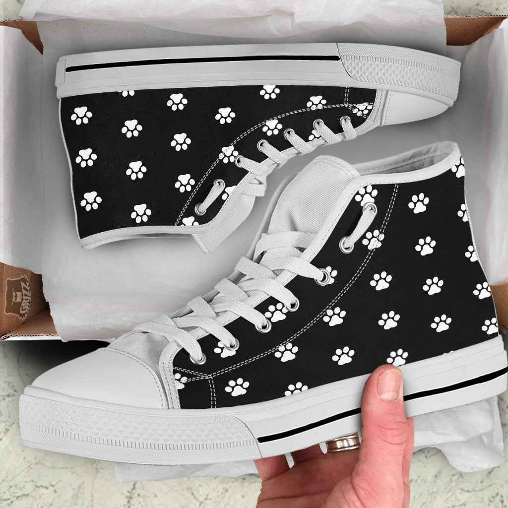 Black Paw Print White High Top Shoes-grizzshop