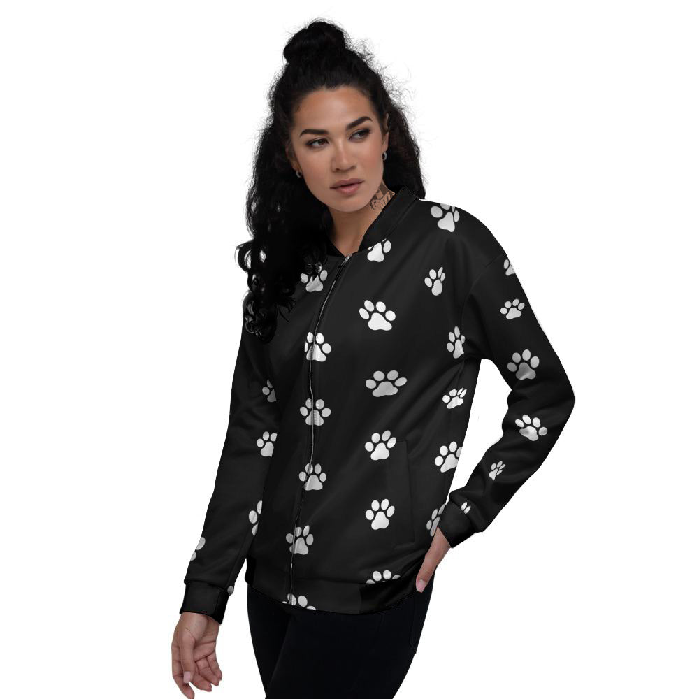 Black Paw Print Women's Bomber Jacket-grizzshop
