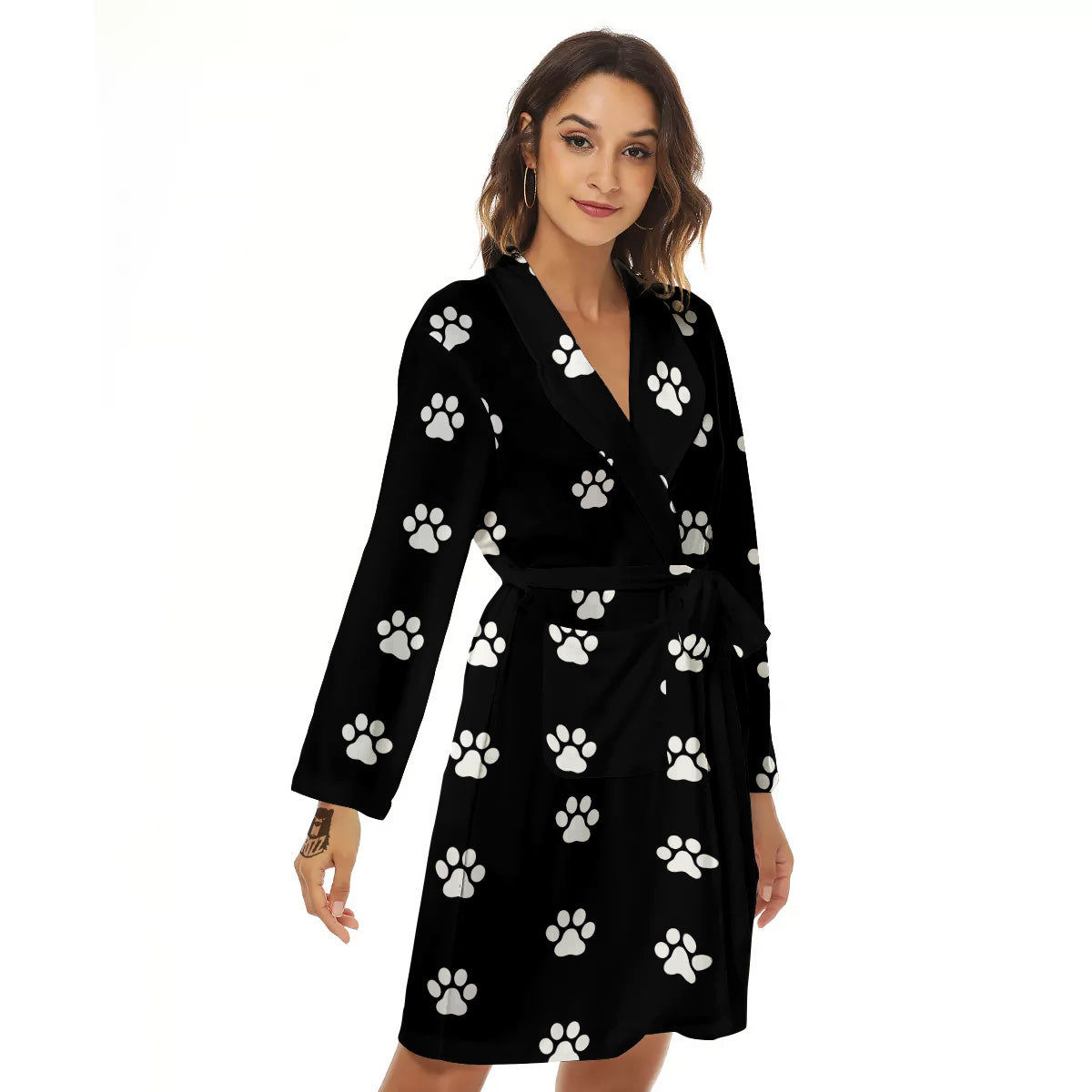 Black Paw Print Women's Robe-grizzshop