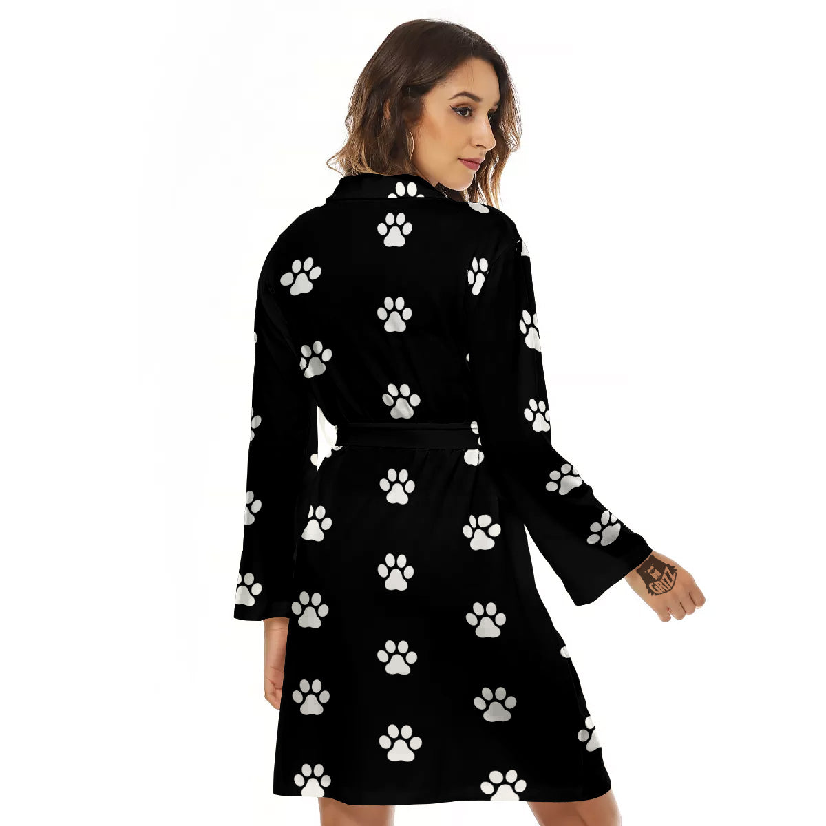Black Paw Print Women's Robe-grizzshop