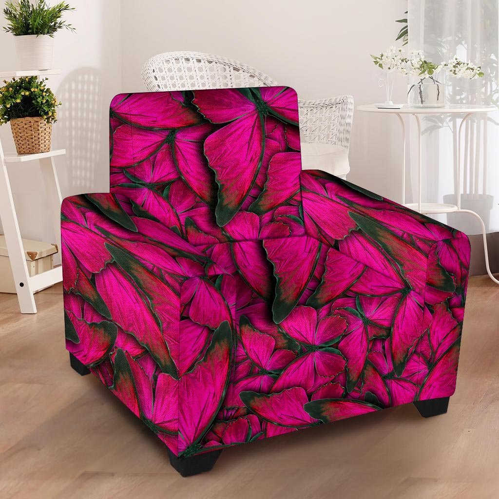 Black Pink Butterfly Print Armchair Cover-grizzshop