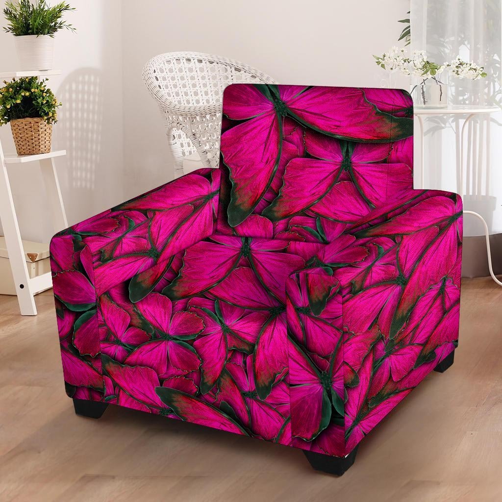 Black Pink Butterfly Print Armchair Cover-grizzshop