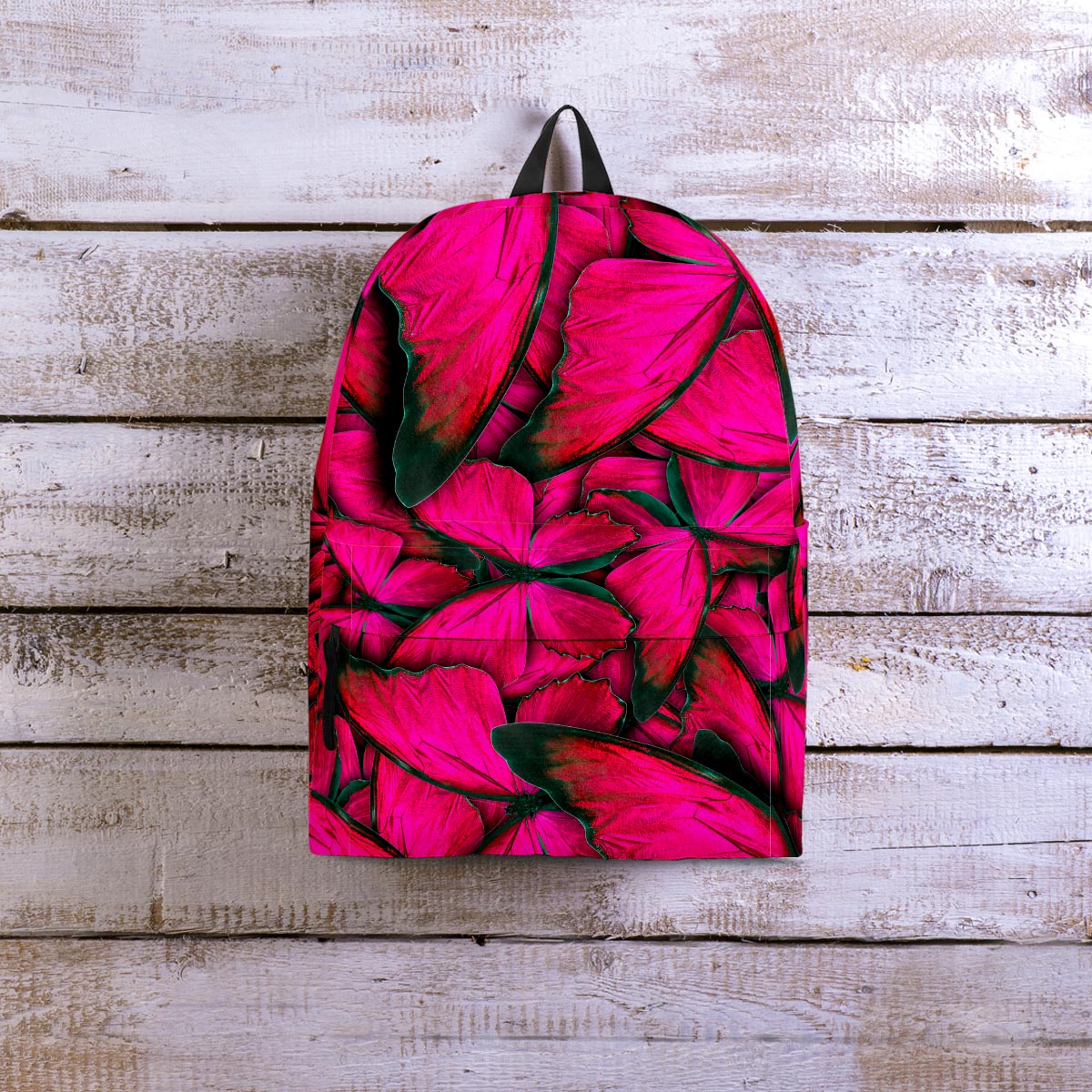 Black Pink Butterfly Print Backpack-grizzshop