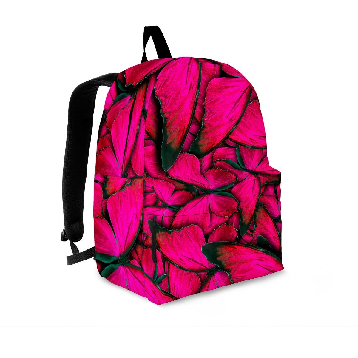 Black Pink Butterfly Print Backpack-grizzshop