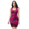 Black Pink Butterfly Print Bodycon Dress-grizzshop