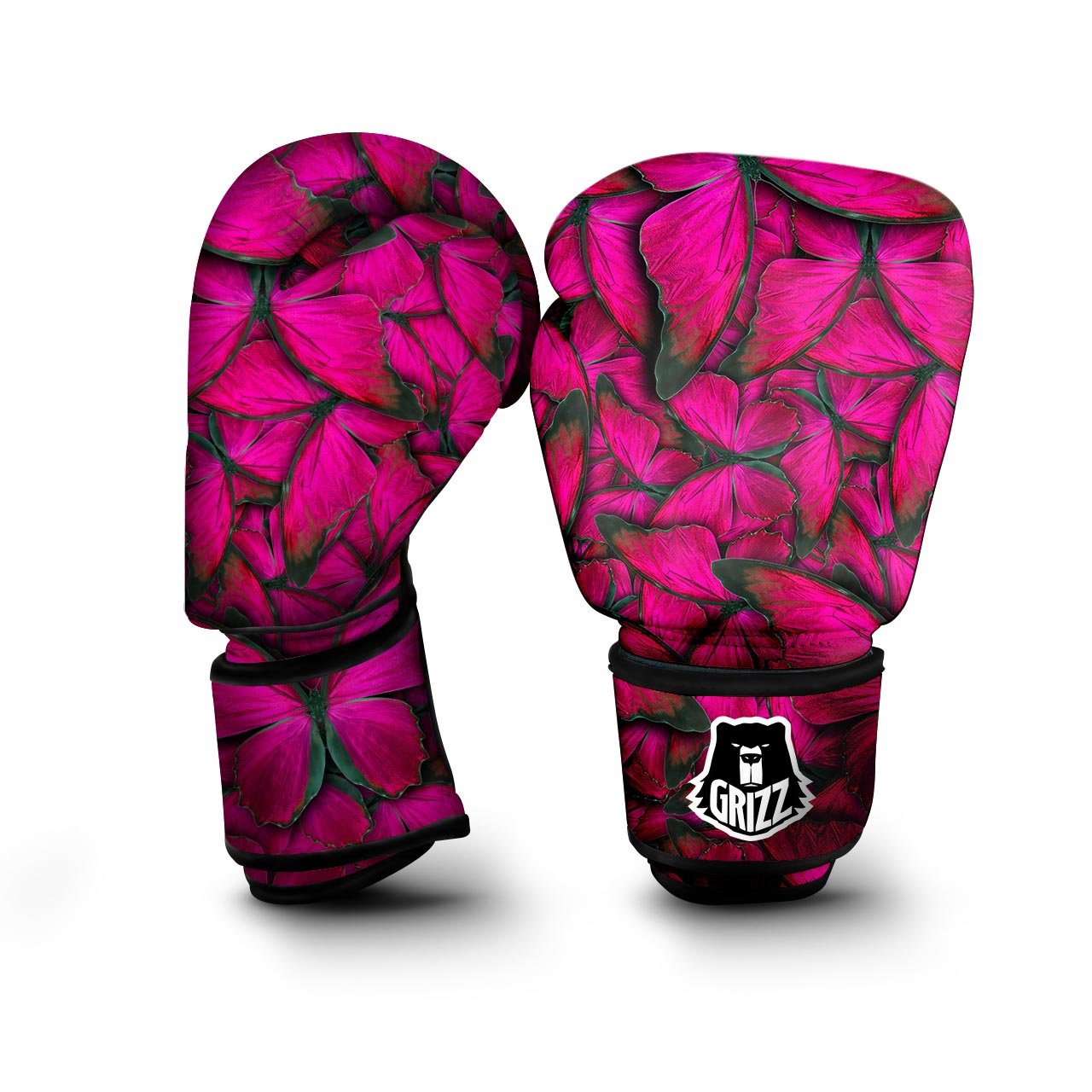 Black Pink Butterfly Print Boxing Gloves-grizzshop