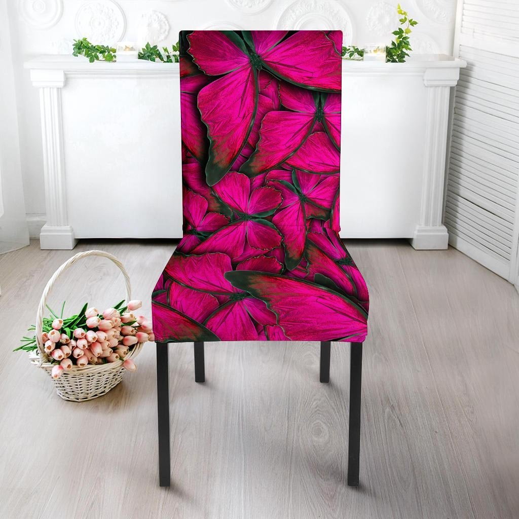 Black Pink Butterfly Print Chair Cover-grizzshop