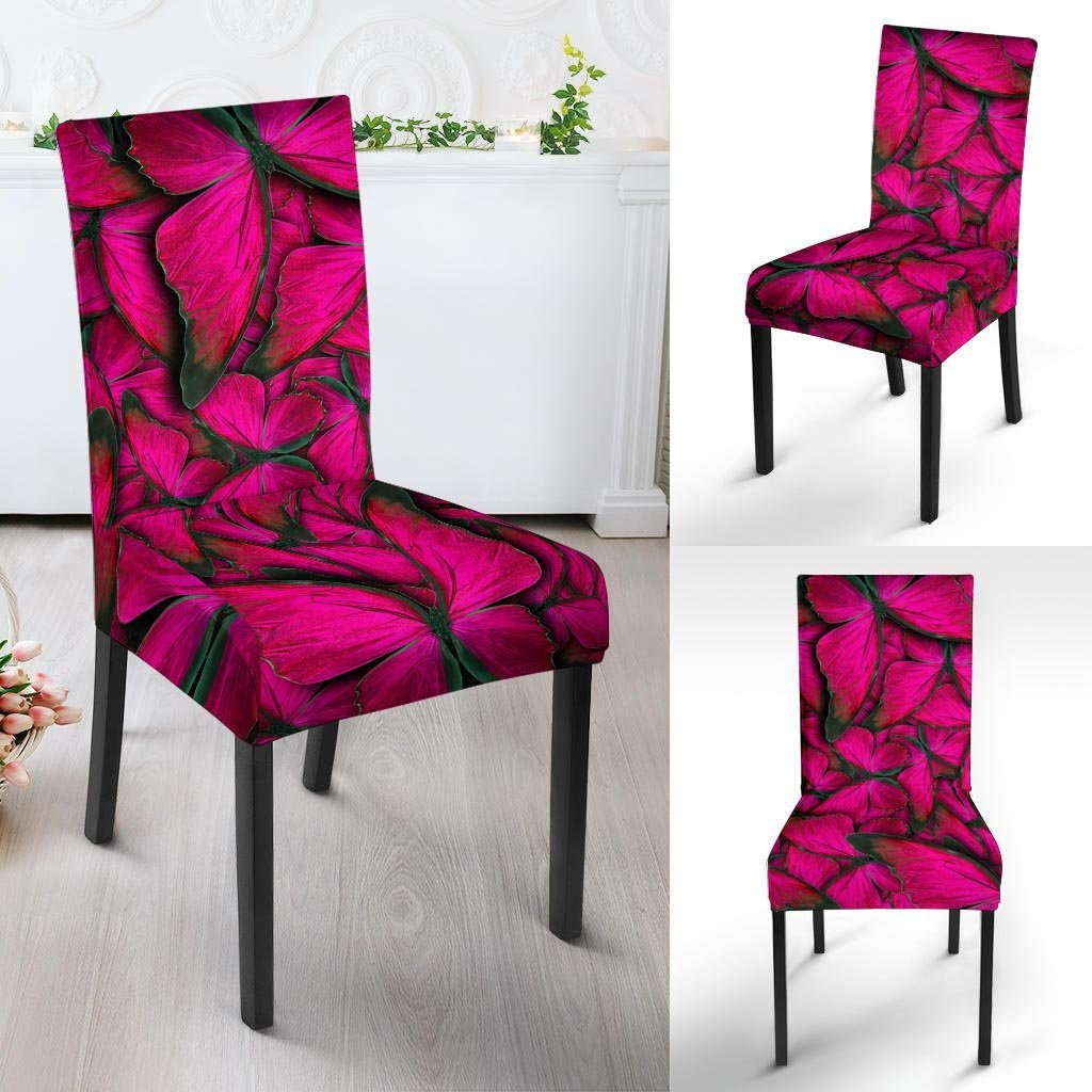 Black Pink Butterfly Print Chair Cover-grizzshop