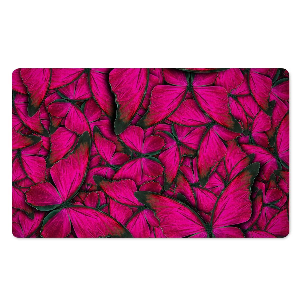 Black Pink Butterfly Print Door Mat-grizzshop