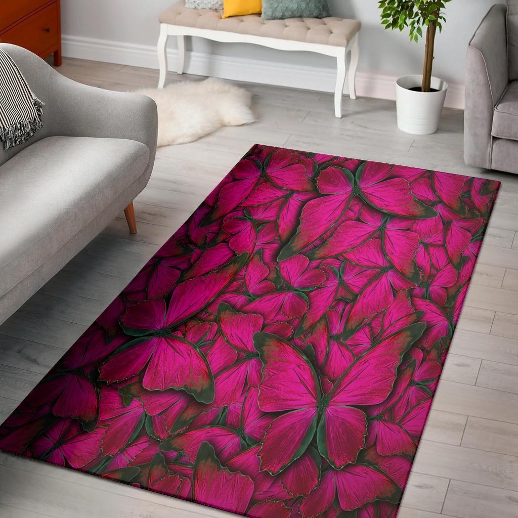 Black Pink Butterfly Print Floor Mat-grizzshop