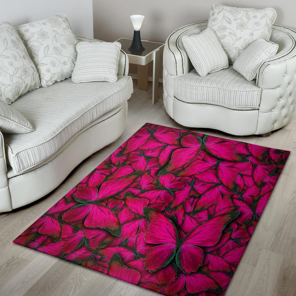 Black Pink Butterfly Print Floor Mat-grizzshop